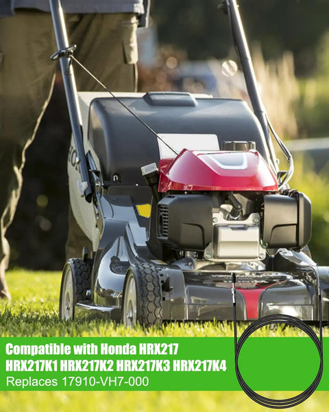 Replacement Throttle Cable For Honda HRX217 Series Lawn Mowers showing cable and mower compatibility