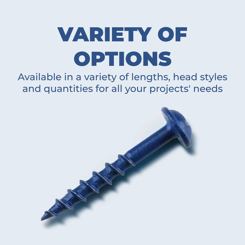 Single Blue-Kote Pocket-Hole Screw 1-1/4 Inch Coarse Thread Maxi-Loc Flat Bottom Head Weather Resistant for Outdoor DIY Projects