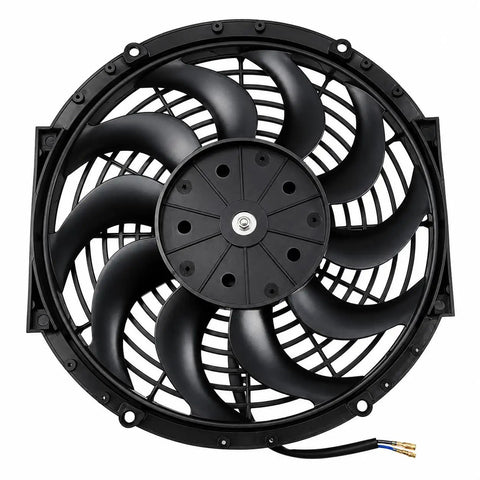 Badass 12 Inch Radiator Cooling Fan 800 Cfm 12 Volt Electric Upgrade with heavy-duty black plastic fan blades.