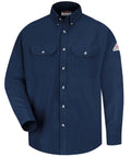 Men's CAT2 Flame Resistant Cool Touch Dress Shirt Navy X Large With NFPA Compliant Arc Rating Gusseted Side Seams Dual Chest Pockets And Adjustable Snaps Built Tough For Day Shift Crews Wanting Serious Job Site Heat Protection, front view.