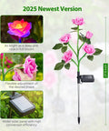 2025 Newest Version Solar Garden Lights Outdoor Decorative 3 Pack Rose Flower Pathway Lights With 7 Color Changing LEDs