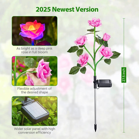 2025 Newest Version Solar Garden Lights Outdoor Decorative 3 Pack Rose Flower Pathway Lights With 7 Color Changing LEDs