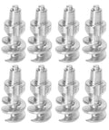 50 Pack Heavy Duty Tire Stud Screws Featuring Bulletproof Tungsten Steel And Badass Ice Traction For Smooth Zero Hassle Install On Any Auto Truck Or Forklift Rim, showing eight silver tire studs.
