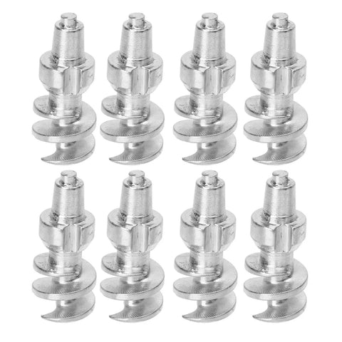 50 Pack Heavy Duty Tire Stud Screws Featuring Bulletproof Tungsten Steel And Badass Ice Traction For Smooth Zero Hassle Install On Any Auto Truck Or Forklift Rim, showing eight silver tire studs.