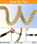 Steps showing how to cut Heavy Duty 1.5 Inch Manila Rope 50 Ft Treated Hemp Mooring Line For Boats Docks Decks And Outdoor Use