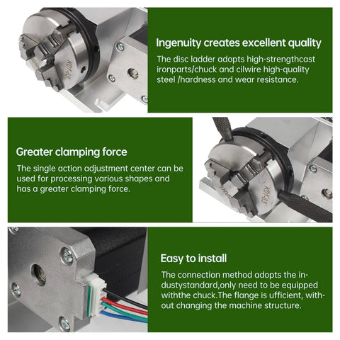 CNC Milling Machine Rotational Axis 4th Axis Kit With 65mm 3 Jaw Chuck And Nema17 Stepper Motor For CNC Engraving 54mm Tailstock 4 To 1 Reduction Belt Delay Mode High Precision Rotary Table For Machining