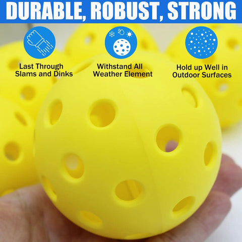 Outdoor Pickleball Balls With 40 Holes For Superior Durability And Stability, yellow seamless design held in hand