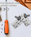 45 Degree Tip Out Frameless Cabinet Hinges With Soft Close Damper and screwdriver on table