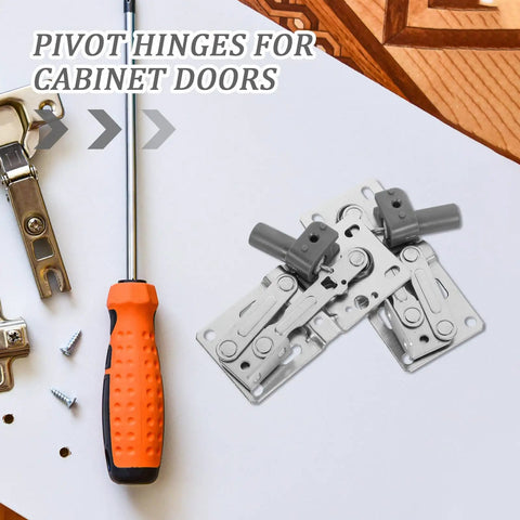 45 Degree Drop Down Hydraulic Cabinet Hinges Soft Close 2 Pack for Concealed Overlay Doors with screwdriver on table
