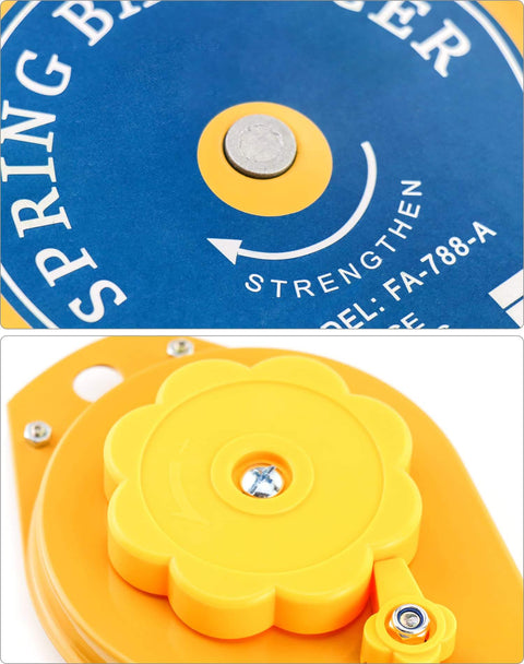 Heavy Duty Spring Balancer Set 2 Pack Retractable Tool Holder with Steel Cable and Alloy Hook, close-up of design details.