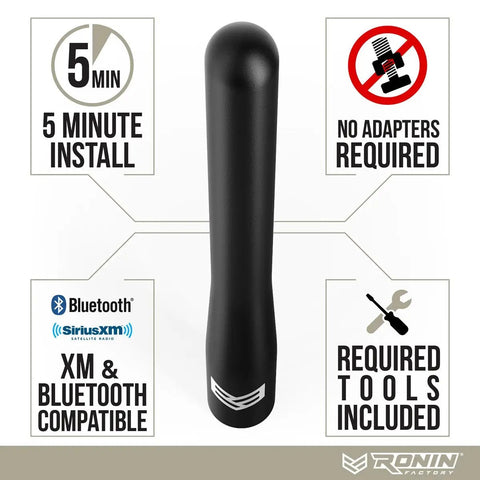 Truck Antenna For Ford F Series F 150 F 250 F 350 Super Duty Raptor Bronco Lightning And RAM 1500 Short 4 Inch Antenna Anti Theft Carwash Safe Easy Install Durable Aluminum Body with Bluetooth compatibility settings.