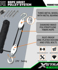 Rope Hoist Pulley System 1000 Lb Capacity 5 To 1 Block And Tackle With 50ft Beefy Pulley Stainless Steel 304 Rust Proof Swing Hanger