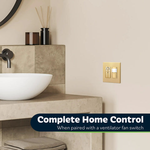 Bathroom with Motion Sensor Light Switch With Ambient Light Level For Auto On Off based on occupancy or vacancy modes. Gold wall plate included.