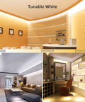 LED Tunable White Strip Light 32.8ft With 600 2835 LEDs used for ambient room lighting in cool, neutral, and warm tones.