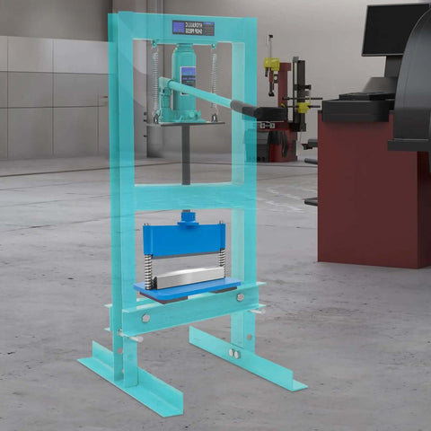 Versatile 12 Inch Press Brake Attachment Kit for 12 to 20 Ton Hydraulic Shop Presses in a workshop setting