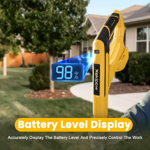 Cordless Garden Tiller Cultivator Tool Only With 250 RPM Brushless Motor 48 Steel Tines 8.7 Inch Tilling Width 6.3 Inch Depth Compatible With 20V And 60V MAX Batteries Electric Rototiller For Easy Soil Prep showing battery level display at 98 percent