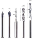 5 Pcs CNC Router Bit Set With Up Cut And Down Cut V Groove Bits For Woodworking And Engraving, 1/8 Inch And 1/4 Inch Diameters