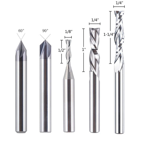 5 Pcs CNC Router Bit Set With Up Cut And Down Cut V Groove Bits For Woodworking And Engraving, 1/8 Inch And 1/4 Inch Diameters