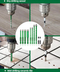 Straight Up Pro Grade 12 Piece Drill Bit Set With Quick Fit Hex Shank And Ph2 Screwdriver for dry drilling wood and wet drilling ceramic tile.