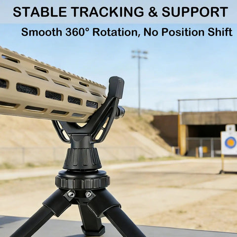 Close-up of 360 Degree Rotating V Yoke Rifle Rest for Shooting Sticks, Tripods and Monopods, demonstrating stable precision support.