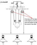 Diagram of Three Light Pulley Pendant Light For Kitchen Island And Dining Room installation and adjustment instructions.