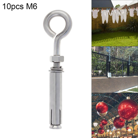 10 Pack M6 89mm Concrete Eye Bolts Stainless Steel Wall Eyebolts Concrete Shoulder Brick Anchors installed on various structures