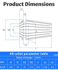 Dimensions diagram for ER20 1/8 Inch Spring Collet Chuck For CNC Engraving And Milling Machines with elastic shrinkage 1mm.