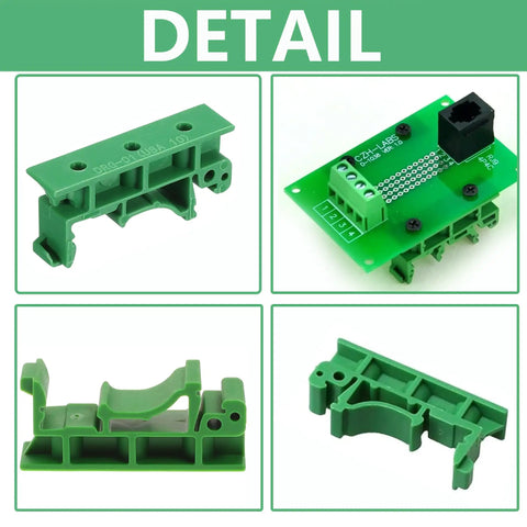 10 Pack DIN Rail Mount PCB Holder Clips For 35mm And 15mm C45 Rails Compact 43x10x18mm Brackets Displayed in Detail