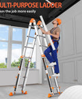 Frame Style 4 Step Extension Ladder, 11.4 Ft Telescoping Aluminum With Anti Slip Stabilizer Bar, 330 Lb Load, Multi Position Ladder For Stairs, Home, Roof, Outdoor Projects, Easy Open And Stable Setup used indoors