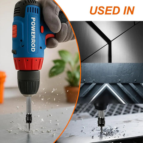 Spot Weld Cutter Drill Bits Set 20-Piece Heavy-Duty HSS Titanium Coated Rotary Weld Remover in use on metal surface