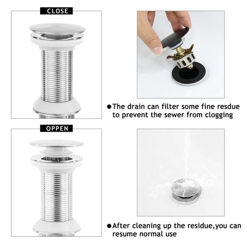 Top Shelf Brushed Nickel Pop Up Bath Sink Drain Stopper Without Overflow, Slick Stainless Steel Assembly With Anti Clog Strainer Basket, No Sweat Install, Built Tough, Dead Simple Operation