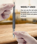 Person holding Dual Head Nail Setter Set With Spring Loaded, Hammerless Design, 3/32 Inch And 1/8 Inch Tips, 3500 PSI Striking Force