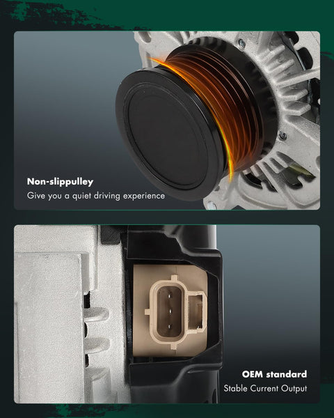 Close-up of alternator for Jeep Grand Cherokee 3.0L 2014 2018 with six grooved pulley and connector view