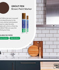 Brown Grout Pen Tile Paint Marker Waterproof Grout Colorant and Sealer Pen displayed on white tile kitchen background.