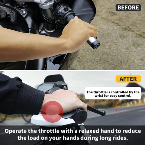 Comparison of hand positions using Cruise Throttle Assist For 22mm Handlebars Universal Motorcycle Throttle Mounted Aid