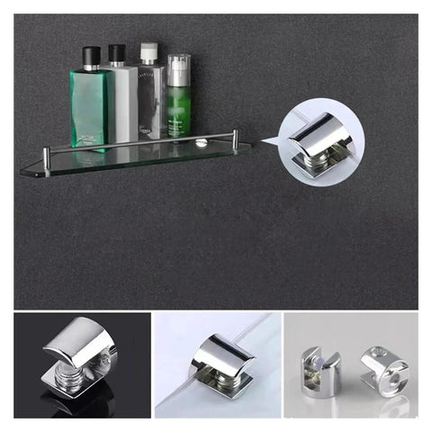 Set Of 50 Heavy Duty Glass Shelf Support Clamps For 6mm And 8mm Glass, chrome zinc alloy brackets securing glass shelf