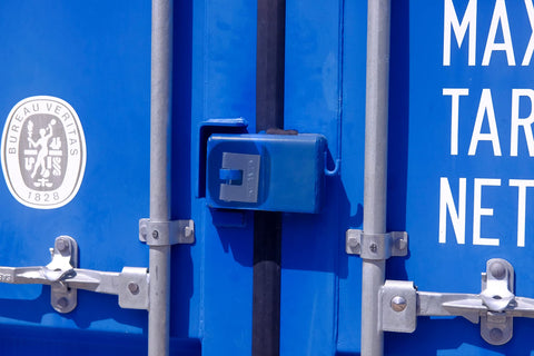 Armored High Security Padlock With Anti Drill Cylinder And Heavy Duty Steel Casing on blue storage unit door