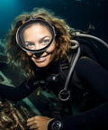 Wide Field Diving Mask For Snorkeling And Spearfishing With Anti Fog Silicone Goggles on smiling diver underwater