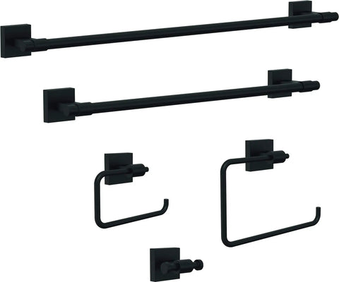 Matte Black Hand Towel Holder Ring for Kitchen or Bath, No Fuss Mount, Corrosion Resistant Finish in modern square design display set