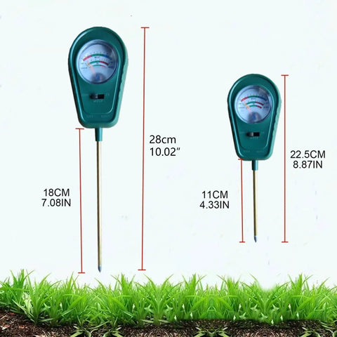 3 In 1 Soil Tester With Long And Short Probes For Moisture Fertility And Plant Water Needs, shown with size dimensions