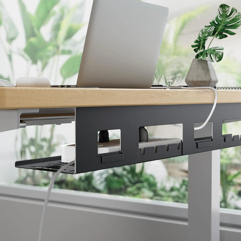 Under Desk Cable Management Tray 31.5 Inch Metal Cord Organizer Rack for power strips and wires installed under desk workspace