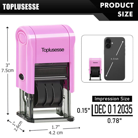 No Sweat Self Inking Date Stamp With Twelve Year Range And Clean Purple Base Quick Office Dater, 3" tall, precise document marking.