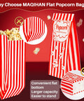 Flat Bottom Popcorn Bags 50 Pack With Individual Servings For Movie Night, Parties, Carnivals, And Halloween, red design shown