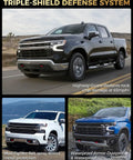 Chevy Silverado 1500 with Tow Hook Covers For Chevy Silverado 1500 2007 To 2025 Custom Front Accessories, showcasing triple-shield defense