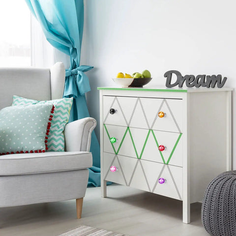 Colorful Crystal Knob Set, 10 Pieces, 30mm Glass Drawer Pulls For Cabinets, Drawers, Dressers, And Kitchen, Artsy Style, Includes Screws, Perfect Quick Cabinet Refresh on white dresser