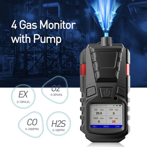 Pro Grade All In One 4 Gas Monitor With Pump Portable Gas Detector For CO O2 H2S And LEL Combustibles with LCD display