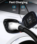 Tesla To J1772 Adapter 60A 250V Level 2 Ev Charger Converter plugged into an electric vehicle charging port.