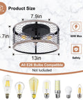 Product dimensions and bulb compatibility of Rustic 3 Light Flush Mount Ceiling Fixture For Hallway Entryway Kitchen Bathroom And Living Room