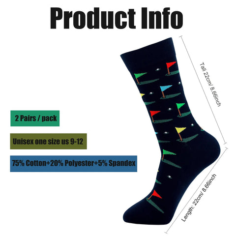 Men's Golf Socks 2 Pairs Funny Golfer Crew Socks Navy Blue Comfortable Cotton Blend Size 9 To 13 Unique Golf Gift For Men Dads Husbands Boyfriends Great Gift Idea