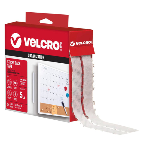 Self-Adhesive Hook And Loop Fasteners Roll Fifteen Feet By Three Quarter Inch White packaging with roll visible